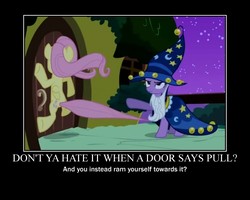 Size: 750x600 | Tagged: safe, artist:absol341, edit, edited screencap, screencap, fluttershy, twilight sparkle, pegasus, pony, g4, luna eclipsed, clothes, cosplay, costume, duo, motivational poster, nightmare night costume, star swirl the bearded costume, twilight the bearded