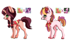 Size: 1024x576 | Tagged: safe, artist:posey-11, big macintosh, cheerilee, sugar belle, oc, earth pony, pony, unicorn, g4, candy, female, food, glasses, lollipop, mare, mouth hold, offspring, parent:big macintosh, parent:cheerilee, parent:sugar belle, parents:cheerimac, parents:sugarmac, pencil, saddle, siblings, simple background, sisters, tack, transparent background