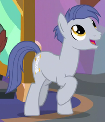 Size: 450x520 | Tagged: safe, screencap, slate sentiments, earth pony, pony, g4, school daze, background pony, cropped, friendship student, male, name suggestion in the comments, raised hoof, solo focus, stallion, walking