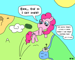 Size: 1000x800 | Tagged: safe, artist:bjdazzle, derpy hooves, pinkie pie, g4, atg 2017, cloud, in the sky, newbie artist training grounds, pun, question mark, trampoline