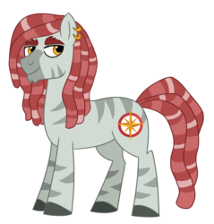 Size: 958x1002 | Tagged: safe, artist:cascayd, oc, oc only, oc:treasure trove, earth pony, hybrid, pony, zony, dreadlocks, dreads, ear piercing, earring, jewelry, magical lesbian spawn, male, next generation, offspring, parent:tree hugger, parent:zecora, piercing, simple background, solo, white background