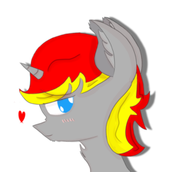 Size: 768x768 | Tagged: safe, artist:rubydeluxe, derpibooru exclusive, oc, oc only, oc:rd, alicorn, pony, alicorn oc, blushing, digital art, ear fluff, heart, horn, looking at you, male, neck fluff, shading, simple background, smiling, solo, transparent background