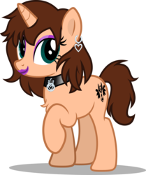 Size: 2507x3000 | Tagged: safe, artist:cyberapple456, oc, oc only, oc:chloe adore, pony, unicorn, chest fluff, choker, ear piercing, earring, eyeshadow, heart, high res, jewelry, lipstick, makeup, piercing, purple eyeshadow, purple lipstick, raised hoof, simple background, solo, transparent background, vector