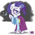 Size: 1000x992 | Tagged: safe, artist:iloota, rarity, pony, unicorn, g4, school daze, chalk, chalkboard, clothes, ear fluff, female, glasses, glowing eyes, glowing horn, horn, magic, mare, raised hoof, schoolmarm rarity, signature, smiling, solo, teacher, telekinesis, writing