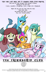 Size: 4050x6300 | Tagged: safe, artist:docwario, gallus, ocellus, sandbar, silverstream, smolder, yona, changedling, changeling, classical hippogriff, dragon, earth pony, griffon, hippogriff, pony, yak, g4, school daze, absurd resolution, crossover, female, friendship club, friendshipping, hilarious in hindsight, looking at you, male, monkey swings, movie parody, parody, simple background, student six, the breakfast club, white background