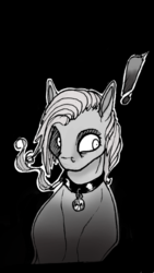 Size: 1151x2048 | Tagged: safe, artist:pantheracantus, oc, oc only, oc:tracy cage, /mlp/, 4chan, collar, grayscale, monochrome, simple background, smoking