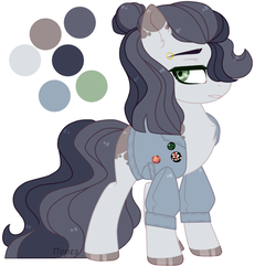 Size: 764x737 | Tagged: safe, artist:porez, oc, oc only, oc:jaded radiance, earth pony, pony, chest fluff, clothes, female, hair over one eye, lidded eyes, looking back, mare, reference sheet, simple background, solo, white background