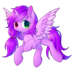 Size: 2500x2500 | Tagged: safe, artist:leafywind, oc, oc only, alicorn, pony, alicorn oc, chest fluff, colored wings, colored wingtips, ear fluff, female, flying, hairband, heterochromia, high res, hoof fluff, looking at you, mare, simple background, solo, starry eyes, transparent background, wingding eyes