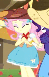 Size: 520x820 | Tagged: safe, screencap, fluttershy, rainbow dash, rarity, equestria girls, five to nine, g4, my little pony equestria girls: better together, animated, blouse, clothes, cowboy hat, cowgirl, cropped, cute, dancing, dancity, female, gif, hat, shirt, shyabetes, skirt, stetson, vest, wrong aspect ratio