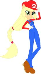 Size: 319x569 | Tagged: safe, artist:selenaede, artist:user15432, applejack, human, equestria girls, g4, barely eqg related, base used, cap, clothes, crossover, gloves, hat, long sleeved shirt, long sleeves, male, mario, mario's hat, nintendo, overalls, ponied up, pony ears, red hat, shirt, shoes, solo, super mario bros., super smash bros., undershirt