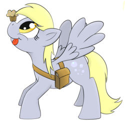Size: 1650x1650 | Tagged: safe, artist:whiskeypanda, derpibooru exclusive, derpy hooves, pegasus, pony, g4, cute, female, food, mailbag, muffin, simple background, solo, tongue out, white background