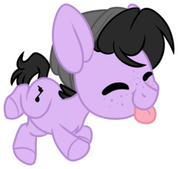 Size: 1024x976 | Tagged: safe, artist:kellythedrawinguni, oc, oc only, oc:bangers, earth pony, pony, beanie, chibi, giant head, hat, male, simple background, solo, stallion, tongue out, transparent background