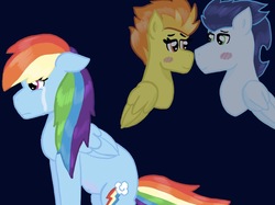 Size: 1259x944 | Tagged: safe, artist:annabear1211, rainbow dash, soarin', spitfire, pegasus, pony, g4, crying, female, implied shipping, implied soarindash, implied straight, looking at each other, male, ship:soarinfire, shipping, shipping denied, straight