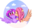 Size: 2500x2000 | Tagged: source needed, safe, artist:miokomata, fluttershy, oc, oc:dazzling talents, alicorn, pegasus, pony, g4, alicorn oc, blushing, canon x oc, cloud, female, freckles, high res, kissing, lesbian, mare, not twilight sparkle, simple background, sky, transparent background