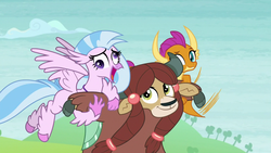 Size: 1280x720 | Tagged: safe, screencap, silverstream, smolder, yona, classical hippogriff, hippogriff, g4, school daze, derp