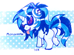 Size: 1000x750 | Tagged: safe, artist:memokkeen, dj pon-3, vinyl scratch, pony, g4, female, headphones, solo, tongue out