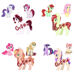 Size: 894x894 | Tagged: safe, artist:companionadopts, candy apples, cayenne, fluttershy, pinkie pie, rarity, raspberry vinaigrette, sweet biscuit, twilight sparkle, oc, g4, apple family member, magical lesbian spawn, offspring, parent:candy apples, parent:cayenne, parent:fluttershy, parent:pinkie pie, parent:rarity, parent:raspberry vinaigrette, parent:sweet biscuit, parent:twilight sparkle, parents:candyshy, parents:cayennity, parents:sweetie pie, parents:twiberry, simple background, transparent background