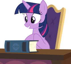 Size: 8022x7216 | Tagged: safe, artist:shutterflyeqd, twilight sparkle, alicorn, pony, g4, school daze, absurd resolution, book, eea rulebook, female, horn, simple background, sitting, smiling, transparent background, twilight sparkle (alicorn), wings