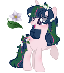 Size: 1024x1178 | Tagged: safe, artist:xxacandriah, oc, oc only, oc:ivy spruce, pony, unicorn, female, floral head wreath, flower, flower in hair, flower in tail, mare, offspring, parent:timber spruce, parent:twilight sparkle, parents:timbertwi, simple background, solo, transparent background