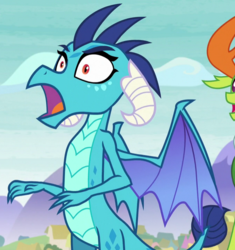 Size: 675x718 | Tagged: safe, screencap, princess ember, thorax, changedling, changeling, dragon, g4, school daze, cropped, king thorax, open mouth, solo focus