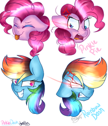 Size: 559x653 | Tagged: safe, artist:tehgamingcherryyt, pinkie pie, rainbow dash, g4, angry, cross-popping veins, doodles, female, happy, head