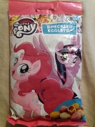 Size: 4128x3096 | Tagged: safe, pinkie pie, twilight sparkle, alicorn, earth pony, pony, g4, chocolate egg, female, food, irl, looking at you, mare, photo, twilight sparkle (alicorn)