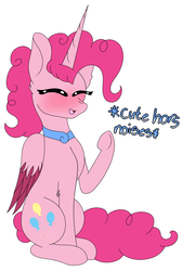 Size: 2084x3105 | Tagged: safe, artist:tomboygirl45, pinkie pie, alicorn, pony, princessponk, g4, alicornified, ask, blushing, descriptive noise, female, high res, horse noises, pinkiecorn, race swap, sitting, solo, tumblr, xk-class end-of-the-world scenario