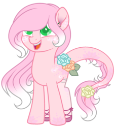 Size: 1368x1496 | Tagged: safe, artist:angelamusic13, oc, oc only, earth pony, pony, adoptable, augmented tail, boots, clothes, colored pupils, female, flower, flower in tail, gradient hair, leonine tail, looking up, mare, open mouth, shoes, simple background, solo, stockings, thigh highs, transparent background