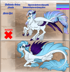 Size: 1600x1637 | Tagged: safe, artist:cookiemoonloo, oc, oc only, oc:bellatrix orion, classical hippogriff, hippogriff, hybrid, seapony (g4), female, offspring, parent:party favor, parent:princess skystar, reference sheet, solo
