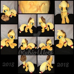 Size: 1600x1600 | Tagged: safe, artist:rubiowolf, applejack, earth pony, pony, g4, irl, photo, plushie, prone, solo, watermark