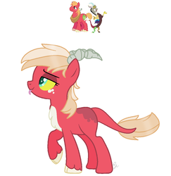 Size: 974x1001 | Tagged: safe, artist:royalswirls, big macintosh, discord, oc, hybrid, g4, base used, chest fluff, cloven hooves, discomac, draconequus hybrid, female, gay, interspecies offspring, magical gay spawn, male, offspring, parent:big macintosh, parent:discord, parents:discomac, shipping, simple background, tongue out, unshorn fetlocks, white background