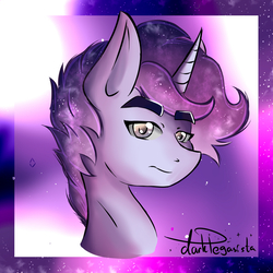 Size: 1000x1000 | Tagged: safe, artist:dankpegasista, oc, oc:space dust, bust, child, cute, ethereal mane, eyebrows, eyebrows visible through hair, galaxy, galaxy mane, kid, looking at you, portrait, stars, sternocleidomastoid