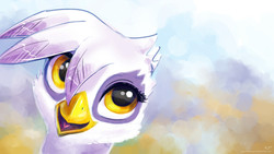 Size: 1920x1080 | Tagged: safe, alternate version, artist:kp-shadowsquirrel, gilda, griffon, g4, bust, female, looking up, open mouth, portrait, signature, smiling, solo