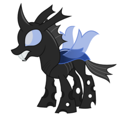 Size: 500x500 | Tagged: safe, artist:ashidaru, changeling, blue changeling, fangs, simple background, solo, transparent background