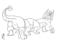 Size: 2000x1400 | Tagged: safe, artist:vyx, smolder, dragon, anthro, taur, g4, butt, dragontaur, multiple limbs, paw pads, paws, plot, taur train, transformation