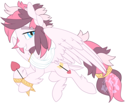 Size: 698x577 | Tagged: safe, artist:breloomsgarden, oc, oc only, oc:cupid, pegasus, pony, arrow, fluffy, flying, heart arrow, leg fluff, looking at you, male, simple background, slit pupils, solo, stallion, tail band, transparent background