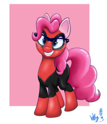Size: 2500x2900 | Tagged: safe, artist:tonystorm12, pinkie pie, earth pony, pony, g4, clothes, cosplay, costume, deadpool, female, glasses, high res, looking at you, marvel, nerd, pinkie specks, pinkiepool, smiling, solo
