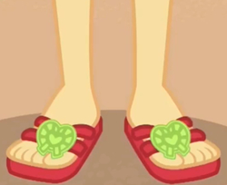 Size: 663x542 | Tagged: safe, edit, screencap, applejack, equestria girls, g4, lost and found, my little pony equestria girls: better together, cropped, feet, flip-flops, foot focus, legs, pictures of legs, sandals, solo