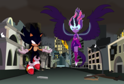 Size: 3832x2600 | Tagged: safe, artist:3d4d, sci-twi, twilight sparkle, equestria girls, g4, crossover, dark sonic, high res, male, midnight sparkle, sonic the hedgehog, sonic the hedgehog (series)