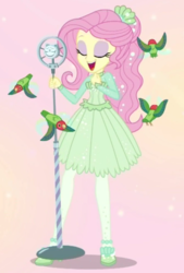 Size: 666x986 | Tagged: safe, fluttershy, bird, equestria girls, equestria girls series, g4, so much more to me, clothes, cute, dress, lovebird, shyabetes