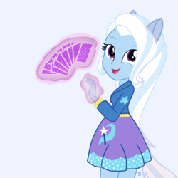 Size: 4000x4000 | Tagged: safe, artist:tricksupmysleeve, trixie, human, equestria girls, g4, card, clothes, cute, diatrixes, female, hoodie, levitation, magic, playing card, ponied up, pony ears, skirt, solo, telekinesis