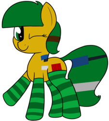 Size: 1562x1730 | Tagged: safe, artist:axlearts, oc, oc only, oc:blocky bits, earth pony, pony, clothes, cute, female, one eye closed, simple background, socks, solo, striped socks, transparent background, wink