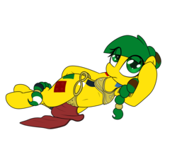 Size: 1200x1000 | Tagged: safe, artist:datte-before-dawn, oc, oc only, oc:blocky bits, pony, belly button, bikini, clothes, female, looking at you, mare, on side, simple background, slave leia outfit, solo, swimsuit, transparent background