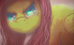 Size: 2846x1753 | Tagged: safe, artist:plotcore, fluttershy, pegasus, pony, g4, angry, female, glare, looking at you, solo, stare, the stare