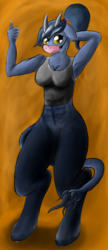 Size: 1464x3377 | Tagged: safe, artist:miragepotato, iron will, g4, armpits, looking at you, rule 63, simple background, steel magnolia, thumbs up