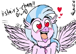 Size: 2100x1500 | Tagged: safe, artist:viejillox64art, silverstream, classical hippogriff, hippogriff, g4, school daze, blushing, excited, female, happy, heart, heart eyes, simple background, smiling, solo, spread wings, that hippogriff sure does love stairs, white background, wingding eyes, wings