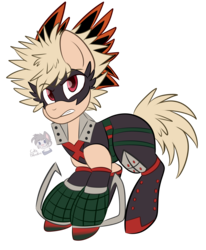 Size: 1885x2286 | Tagged: safe, artist:cutiepatootiee, pony, crossover, ground zero's hero costume, katsuki bakugou, my hero academia, ponified, quirked pony, simple background, solo, transparent background