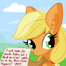 Size: 3000x3000 | Tagged: safe, artist:tjpones, applejack, earth pony, pony, g4, bronybait, bust, cowboy hat, cute, daaaaaaaaaaaw, ear fluff, female, flirting, hat, high res, hoof hold, jackabetes, looking at you, love letter, mare, solo, tjpones is trying to murder us