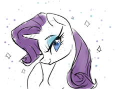 Size: 1770x1253 | Tagged: safe, artist:candasaurus, rarity, pony, unicorn, g4, bust, female, lidded eyes, looking at you, mare, portrait, simple background, smiling, solo, white background