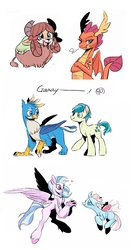 Size: 820x1557 | Tagged: safe, artist:emina15966emina, gallus, ocellus, sandbar, silverstream, smolder, yona, changedling, changeling, classical hippogriff, griffon, hippogriff, g4, school daze, crossed arms, cute, diaocelles, diastreamies, female, flying, gallabetes, gay, heart, interspecies, lesbian, looking at each other, looking at you, looking back, male, sandabetes, ship:gallbar, ship:ocellustream, ship:yonder, shipping, simple background, smiling, smolderbetes, student six, unshorn fetlocks, white background, yonadorable
